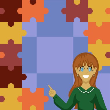 Businesswoman Presenting Important Messages With Puzzle In Background.