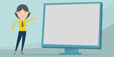 Teacher Design Points Hand At Blank Whiteboard Presentation Ideas.