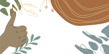 Lady Hands Thumbs Up. Arms On Leaves Background With Space For Text