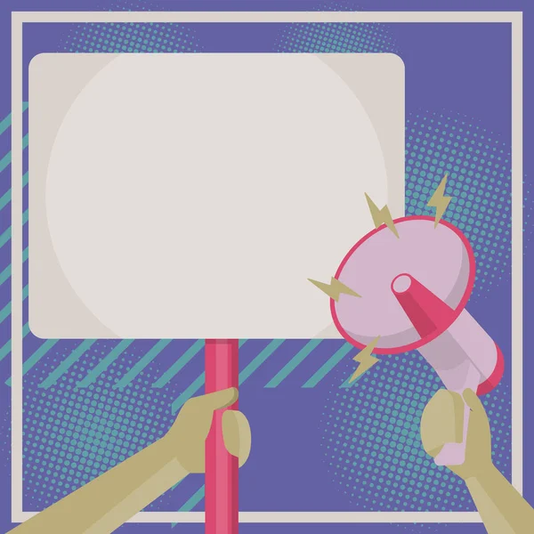 Illustration Of Hand Holding Megaphone Pointing At Blank Plaque In Hand