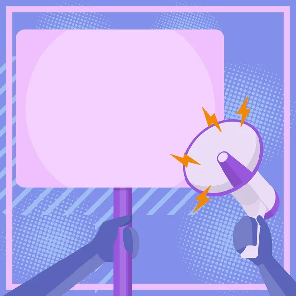 Illustration Of Hand Holding Megaphone Pointing At Blank Plaque In Hand
