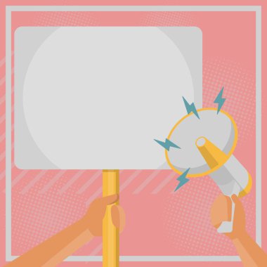 Illustration Of Hand Holding Megaphone Pointing At Blank Plaque In Hand