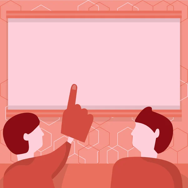 Couple Discussing Plans Blank Drawboard Pointing Screen — Stok Vektör