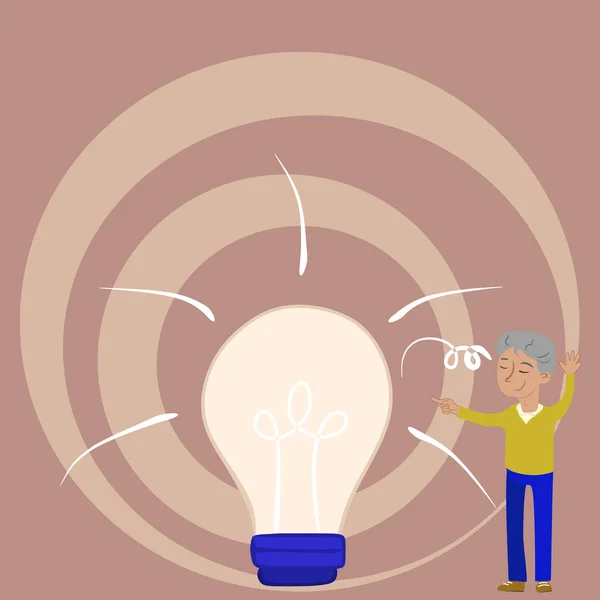 Gentleman Standing Having New Idea Presented Light Bulb — Image vectorielle