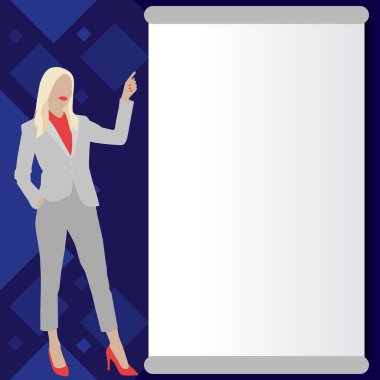 Businesslady Pointing Finger Empty Drawboard Planning Future Projects