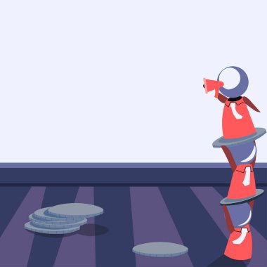 Robots Standing Over One Another And Showing Important News With Megaphone.