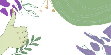 Lady Hands Thumbs Up. Arms On Leaves Background With Space For Text