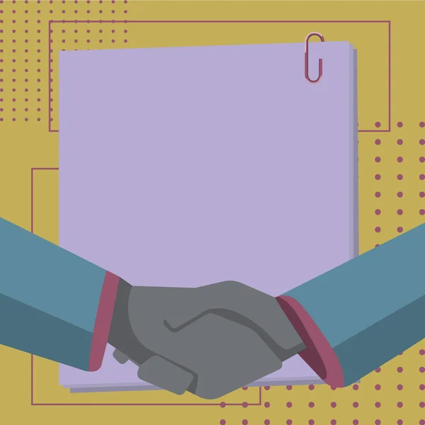 Colleagues Shaking Hands Finishing Deal Pack Paper Background — Vettoriale Stock