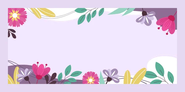 Cadre Décoré Avec Des Fleurs Colorées Feuillage Arrangé Harmonieusement — Image vectorielle