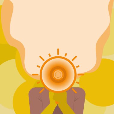 Megafonla Konuşan Kadın Konuşma Baloncuğuyla Duyuru Yapıyor.