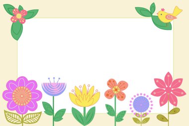 Frame With Bird, Leaves And Flowers And Important Data Inside.