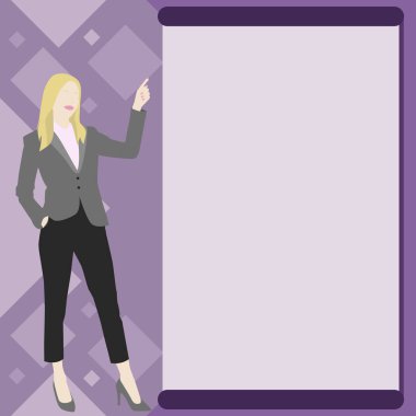 Businesslady Pointing Finger Empty Drawboard Planning Future Projects