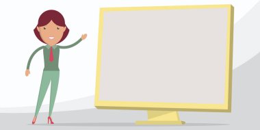 Teacher Design Points Hand At Blank Whiteboard Presentation Ideas.