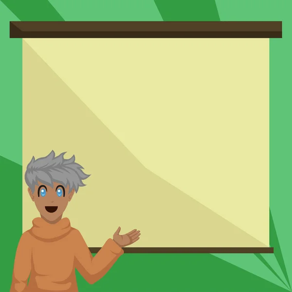 Boy Presenting Important Informations Presentation Board — 图库矢量图片