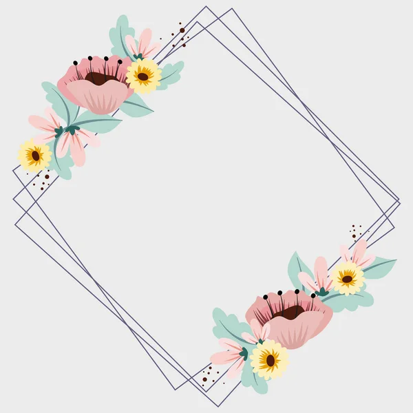 Blank Frame Decorated Abstract Modernized Forms Flowers Foliage — Stock vektor