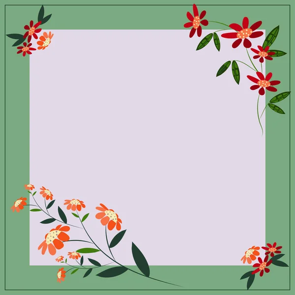 Frame Leaves Flowers Important Announcements — Vetor de Stock