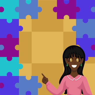 Businesswoman Presenting Important Messages With Puzzle In Background.