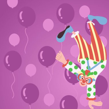 Clown Standing Upside Down On One Hand And Holding Balloon With Other.