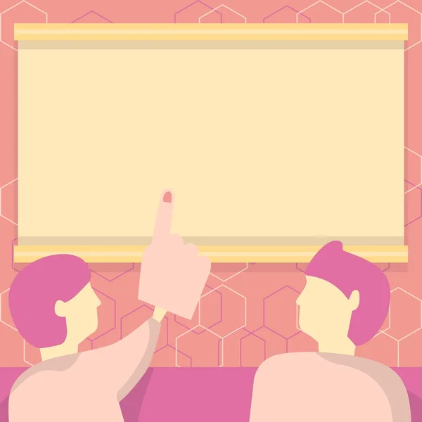 Couple Discussing Plans Blank Drawboard Pointing Screen — Stockvector