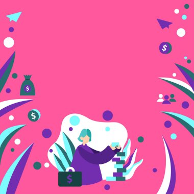 Businesswoman With Briefcase With Dollar Sign Building Blocks.