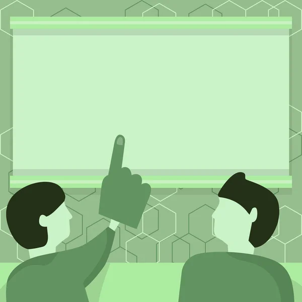 Couple Discussing Plans Blank Drawboard Pointing Screen — Stockový vektor