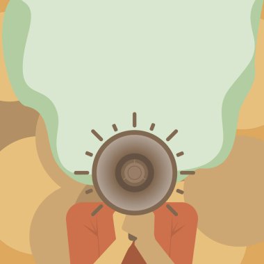 Megafonla Konuşan Kadın Konuşma Baloncuğuyla Duyuru Yapıyor.