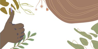 Lady Hands Thumbs Up. Arms On Leaves Background With Space For Text