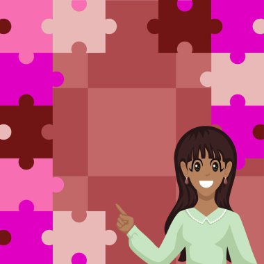 Businesswoman Presenting Important Messages With Puzzle In Background.