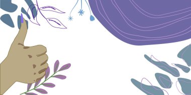 Lady Hands Thumbs Up. Arms On Leaves Background With Space For Text