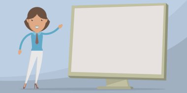 Teacher Design Points Hand At Blank Whiteboard Presentation Ideas.