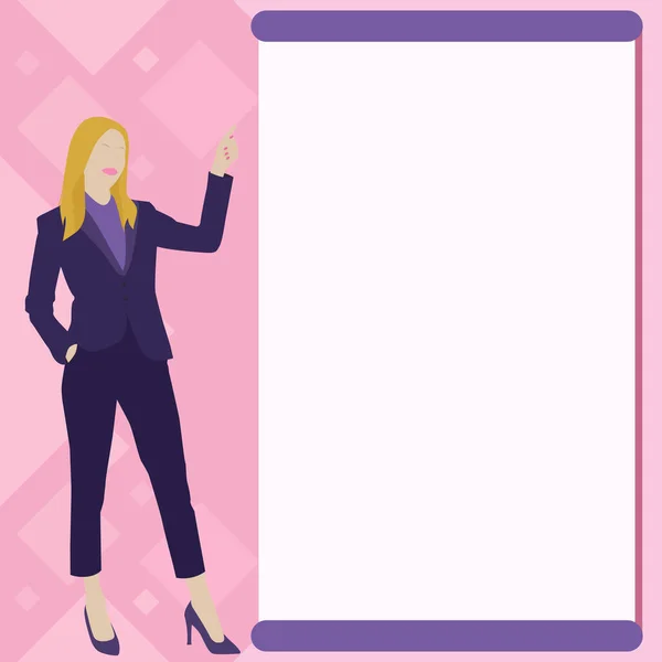 Businesslady Pointing Finger Empty Drawboard Planning Future Projects — Stok Vektör