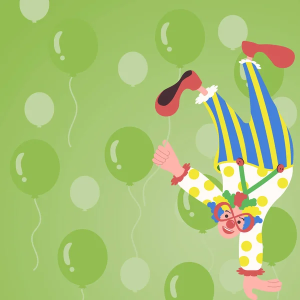 Clown Standing Upside One Hand Holding Balloon Other — Stockvektor