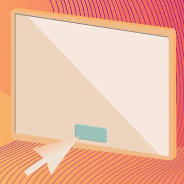 Arrow Pointing On Main Button Of A Portable Device. Blank Screen Tablet