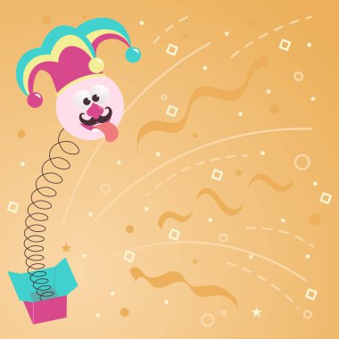 Funny Face With Colorful Hat And Tongue Out Jumping Out Of Box.