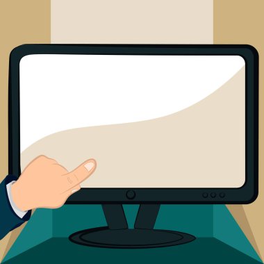 Businessman Pointing Tablet Screen. Hand Presenting Crutial Announcement