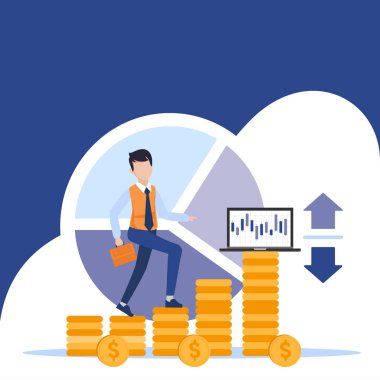 Gentleman Climbing Up Ladder Trying To Reach Stars And Big Goals.