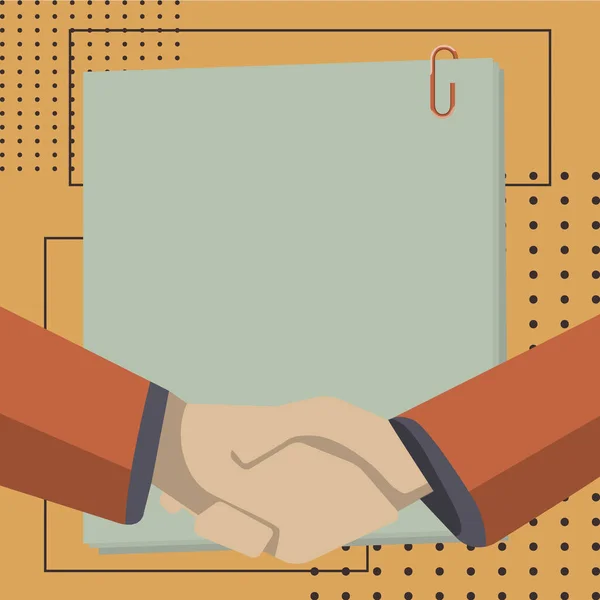 Colleagues Shaking Hands Finishing Deal Pack Paper Background — Vettoriale Stock