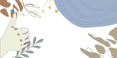 Lady Hands Thumbs Up. Arms On Leaves Background With Space For Text