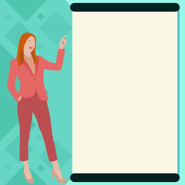 Businesslady Pointing Finger Empty Drawboard Planning Future Projects