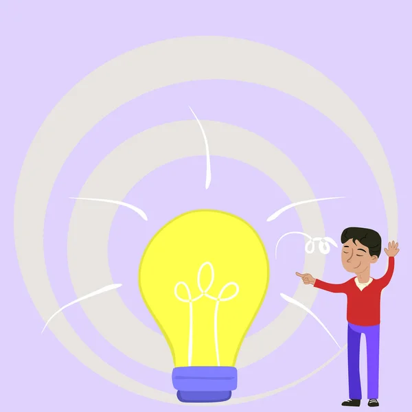 Gentleman Standing Having New Idea Presented Light Bulb — Vector de stock