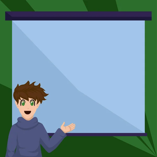Boy Presenting Important Informations Presentation Board — Image vectorielle