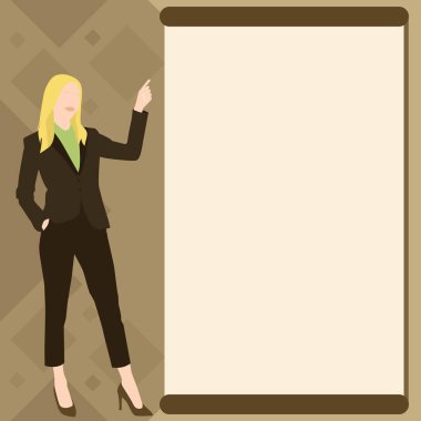 Businesslady Pointing Finger Empty Drawboard Planning Future Projects