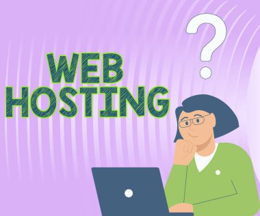 Conceptual display Web Hosting, Business overview The activity of providing storage space and access for websites Lady Drawing Brainstorming New Solutions Surrounded With Question Marks