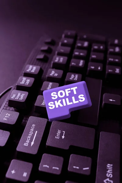 Σημάδι Κειμένου Που Δείχνει Soft Skills Επιχειρηματική Επισκόπηση Προσωπικό Χαρακτηριστικό — Φωτογραφία Αρχείου