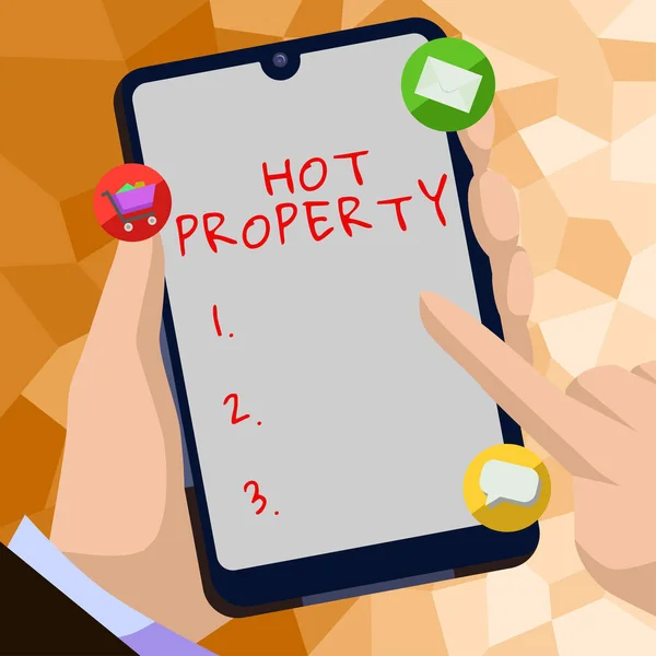 Hand Writing Sign Hot Property Word Written Something Which Sought — Stockfoto