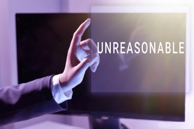 Conceptual display Unreasonable, Internet Concept Beyond the limits of acceptability or fairness Inappropriate Businesswoman Pointing With One Finger On Important Message.