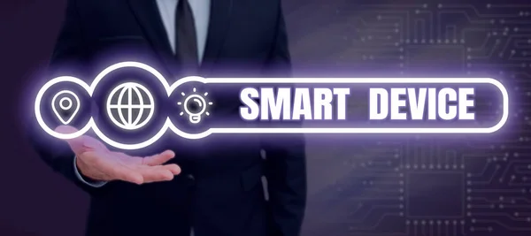 Σήμα Κειμένου Που Δείχνει Smart Device Επιχειρηματική Προσέγγιση Ηλεκτρονικό Gadget — Φωτογραφία Αρχείου