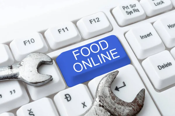 Sign Displaying Food Online Business Overview Asking Something Eat Using — 图库照片