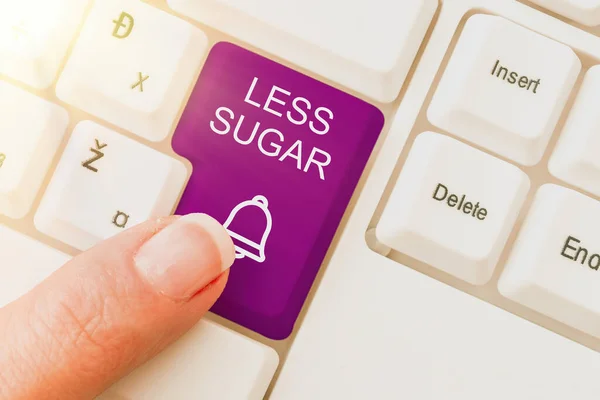 Hand Writing Sign Less Sugar Business Showcase Lower Volume Sweetness — Fotografia de Stock