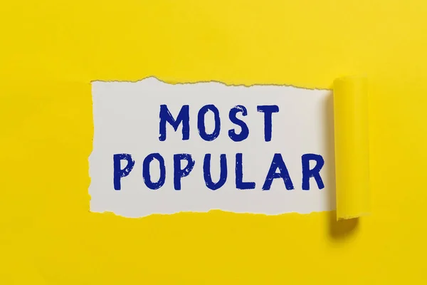 Text Sign Showing Most Popular Word Liked Followed Enjoyed Majority — Stock fotografie
